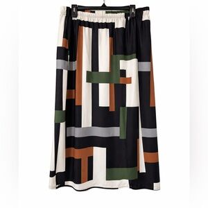 Geometric Patterned Maxi Skirt with Elastic Waist Band Size 5X